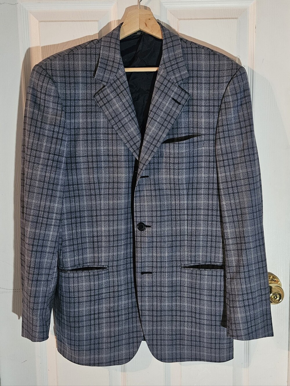 Cerruti 1881 Mens Blazer Plaid Wool Sport Coat Jacket Blue & Gray Size US 42R